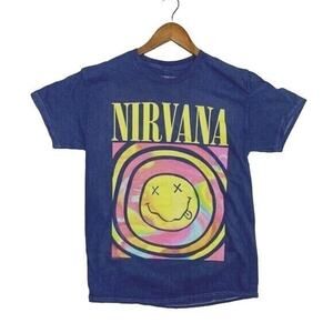 Nirvana Vintage Style Smile Back Short Sleeve Unisex T Shirt Crew Neck M Blue